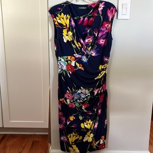 Ralph Lauren dark blue dress with flowers. Size 8